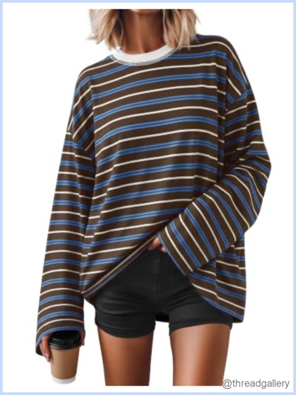 ZESICA Striped Oversized Long Sleeve Tunic Top Y2K Going Out T-Shirt